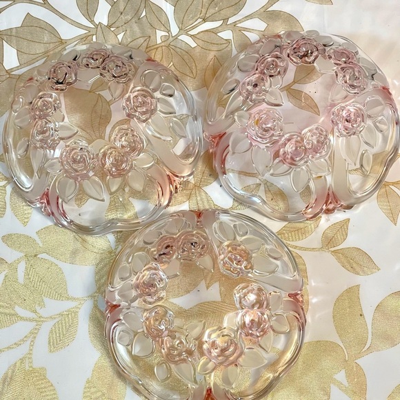 Vintage Set Of 3 Mikasa ?Party Glass Serving Bowl /plate Floral Design 5” - Picture 4 of 4